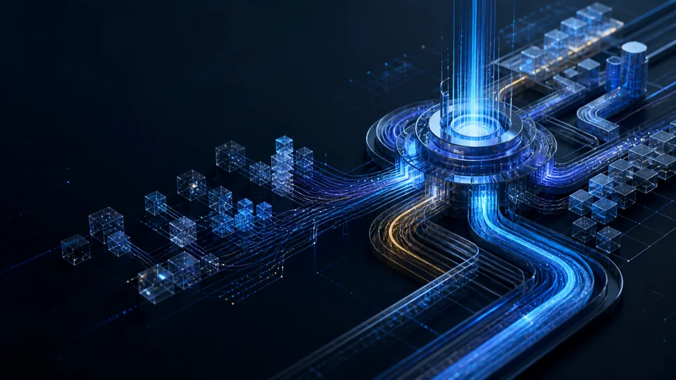 Abstract technology architecture inspired by Dubai, automation and connected operations